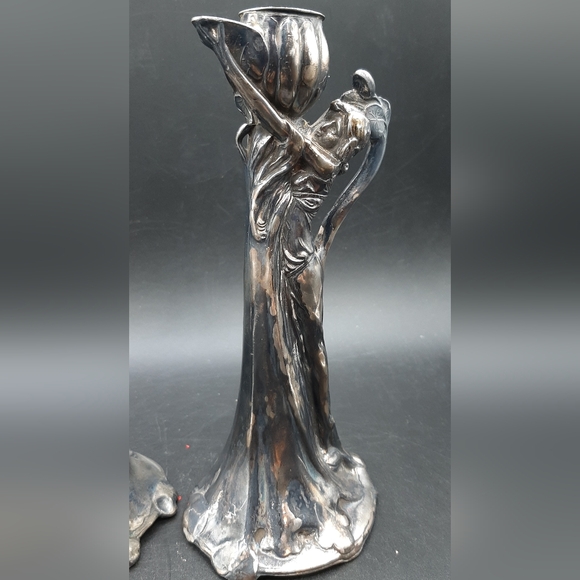 2 Antique Art Nouveau Silver Plate Figural Lady Candlesticks SIMPSON HALL MILLER - Picture 3 of 9